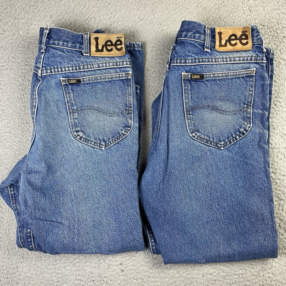 2 Vintage Lee Jeans Men 35x30 & 34 Distressed 80s 90s Denim Blue Worn USA Faded